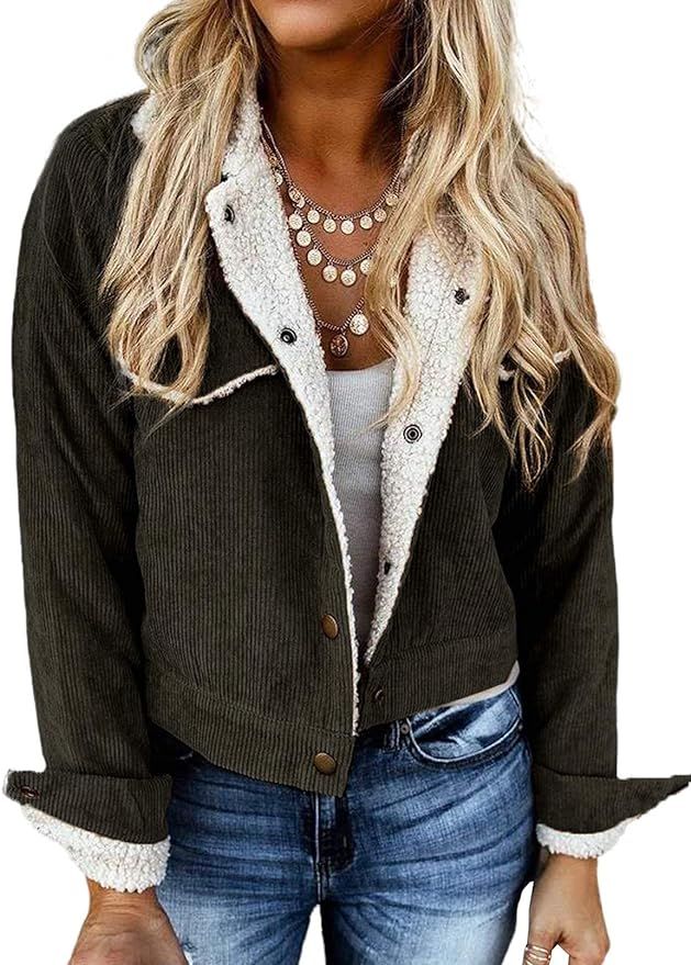 Sidefeel Women Denim Faux Fur Long Sleeve Lapel Collar Oversized Coat Outwear | Amazon (US)
