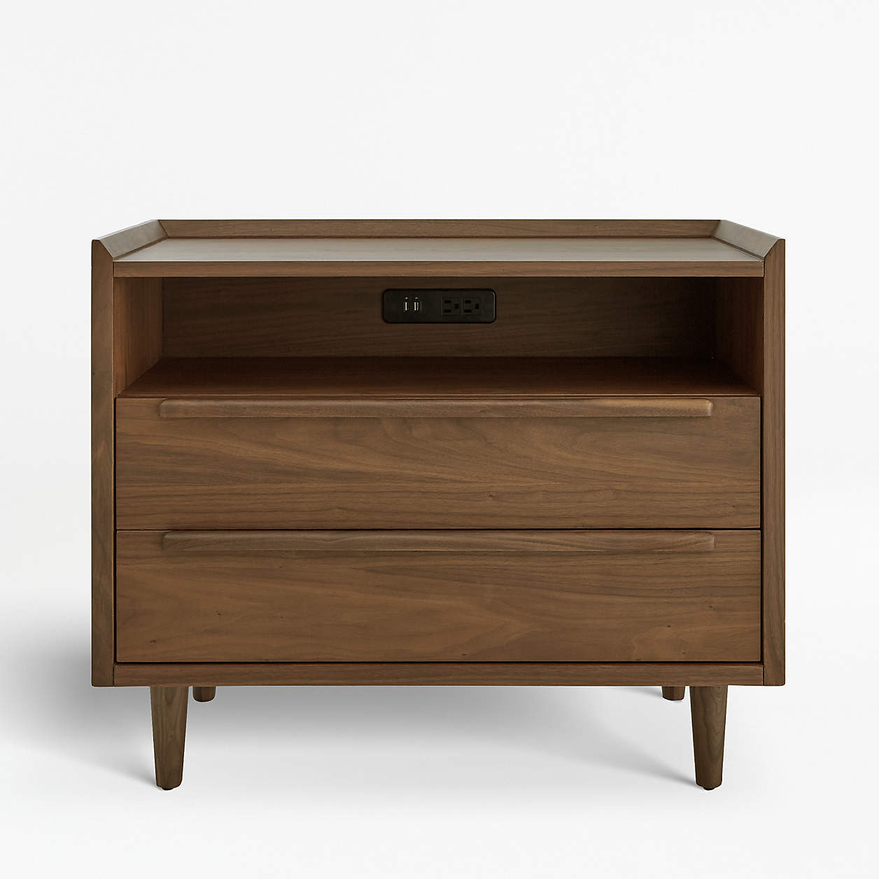 Tate 32" Walnut Wood Charging Nightstand + Reviews | Crate & Barrel | Crate & Barrel
