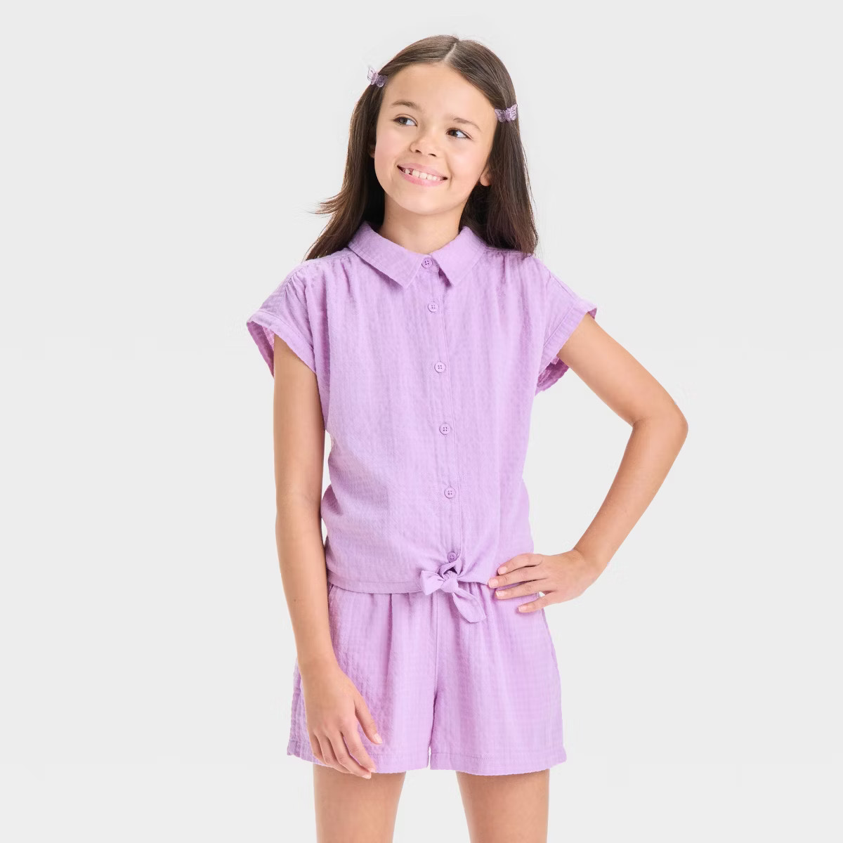 Girls' Short Sleeve Button-Down Shirt - Cat & Jack™ | Target