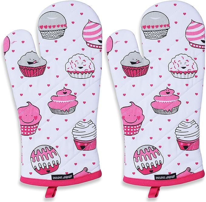 Amazon.com: AMOUR INFINI Oven Mitts, Valentine Cup Cakes Design, Oven Mitts Heat Resistant, Made ... | Amazon (US)