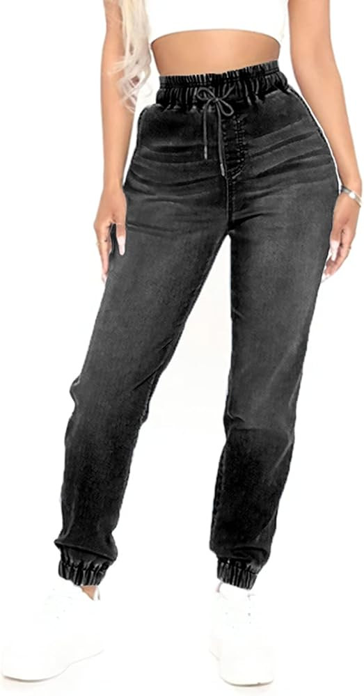 CME SHOWU High Waisted High Waisted Elastic Waist Jean Joggers for Women Stretch Loose Denim Pant... | Amazon (US)