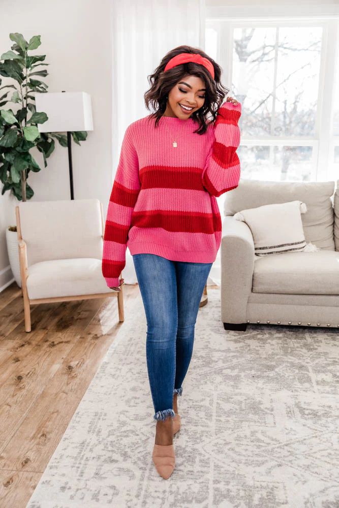 Looking Fabulous Striped Pink Sweater | The Pink Lily Boutique