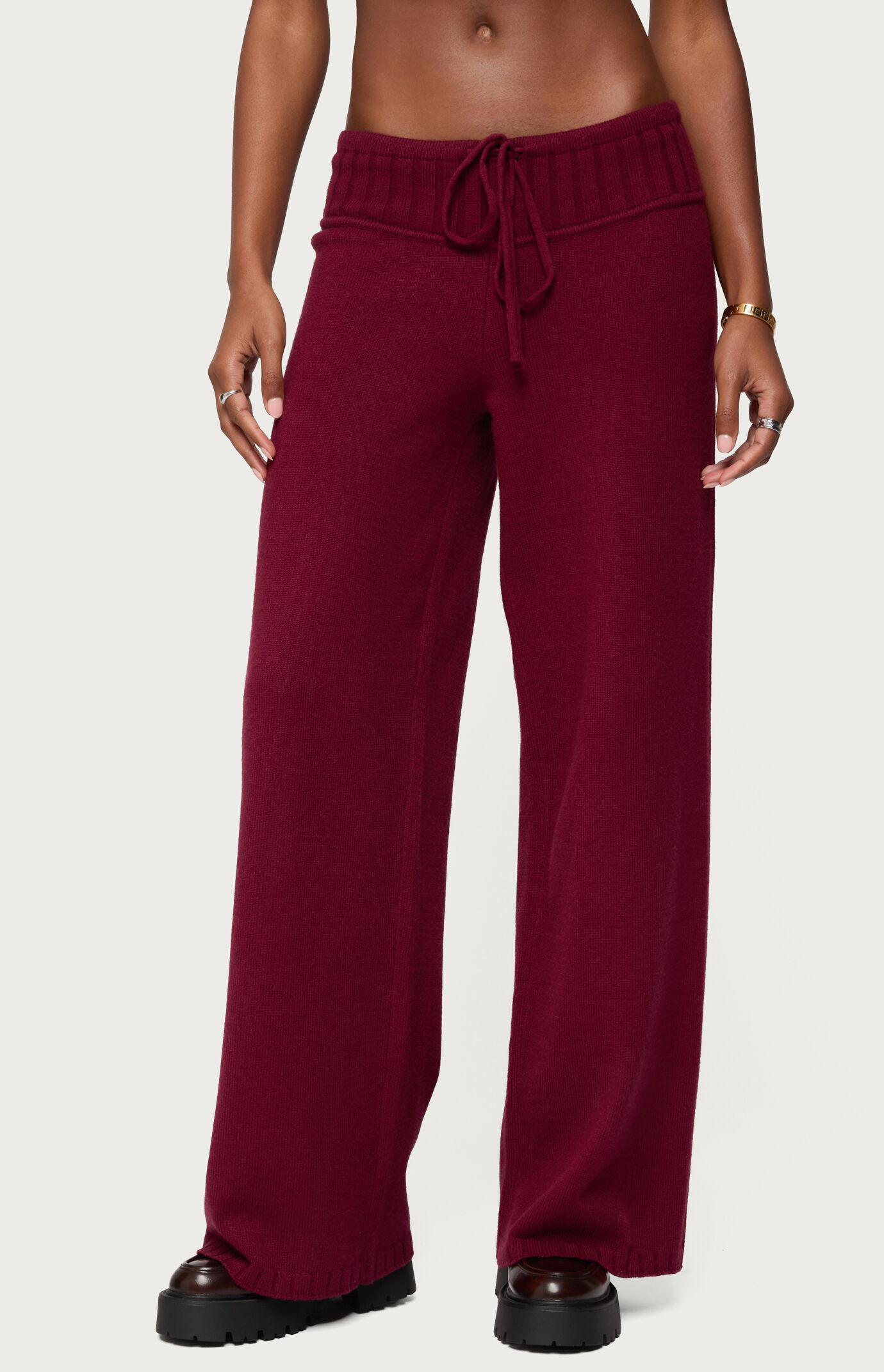 Edikted Women's Russell Straight Leg Knit Pants in Burgundy - Size XL | PacSun