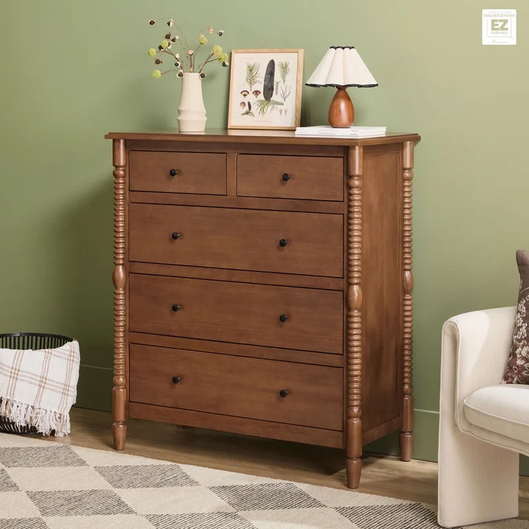 Vivienne Walker Edison Easy Assembly Solid Wood Spindle 5-Drawer Dresser - Dark Brown | Walmart (US)