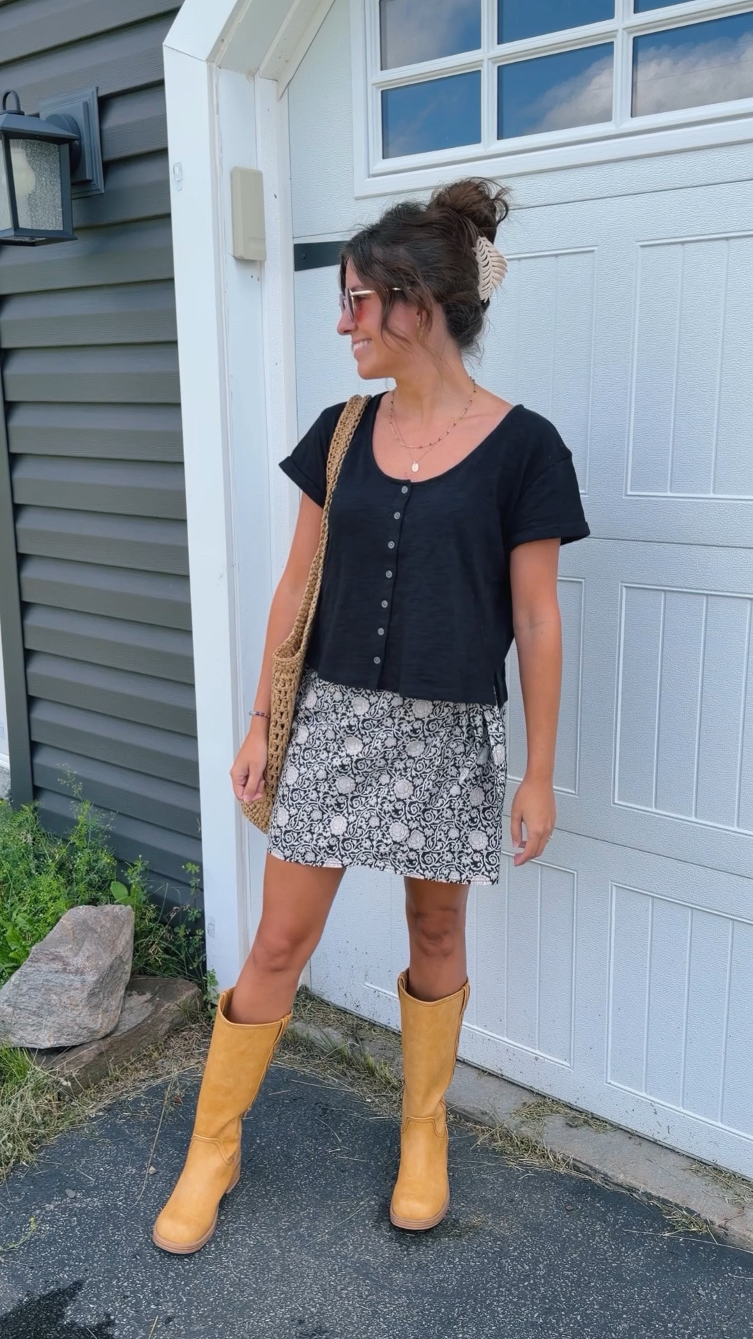 This 100% cotton skirt is on sale for $15 today! So cute. Wearing xs in both the skirt and top. The top is on sale for $10.50!

skirt is size xs, black button front tee is size xs (also 100% cotton!),! And my boots are size 6.

#LTKPetite #LTKgrwm #LTKSaleAlert