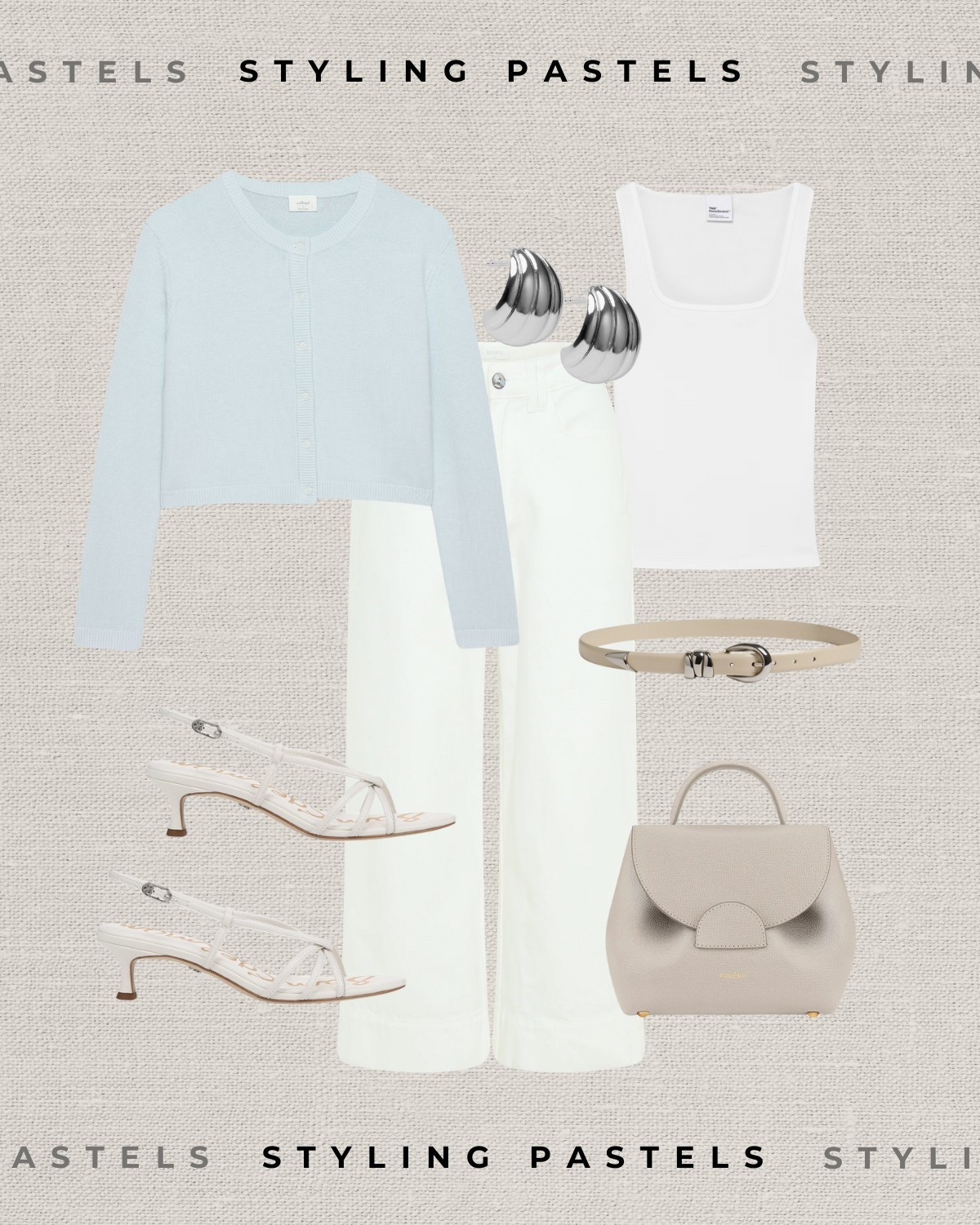 Styling pastels for spring 

Baby blue cardigan / white square neck top / white jeans / white strappy sandals / purse / western belt / silver earrings 

#LTKSeasonal #LTKStyleTip