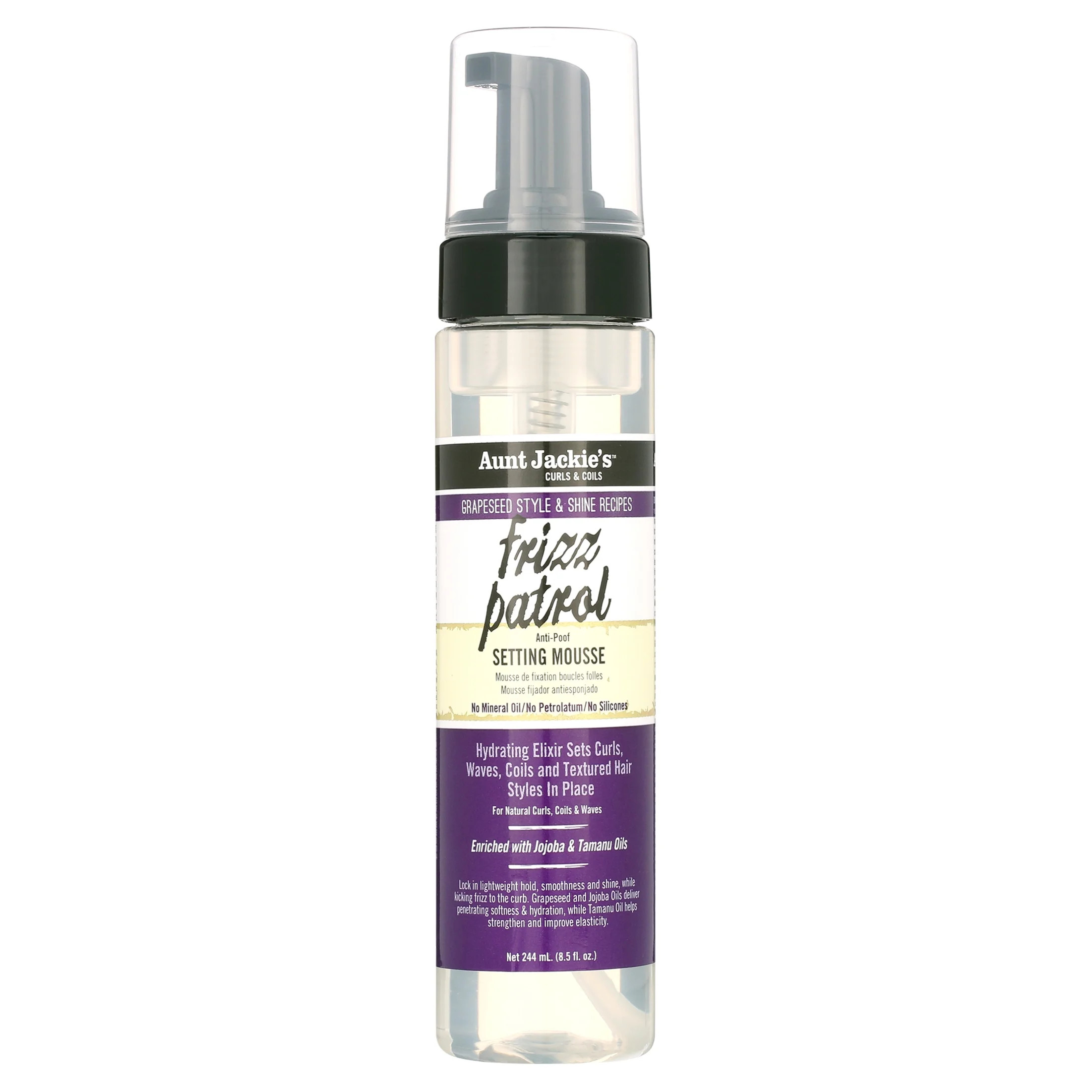 Aunt Jackie's Curls & Coils Grapeseed Collection Frizz Patrol Anti-Poof Setting Mousse, 8.5 fl oz... | Walmart (US)