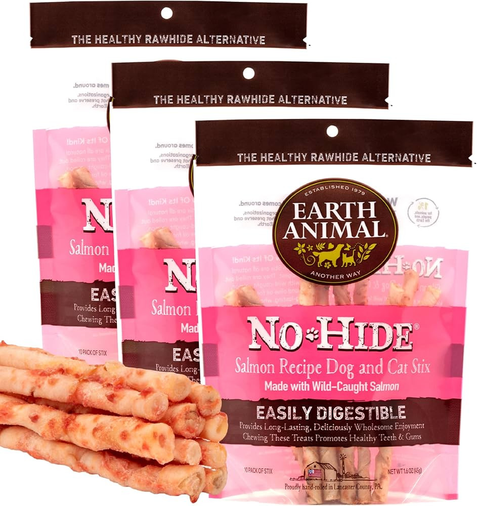 Earth Animal No Hide Stix Salmon Flavored Natural Rawhide Free Dog Chews Long Lasting Dog Chew St... | Amazon (US)