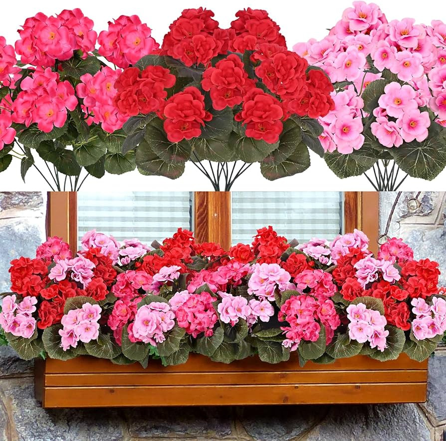 Waipfaru 8Pcs Artificial Flowers for Outdoors，Artificial Geraniums for Outdoors UV Resistant Fa... | Amazon (US)