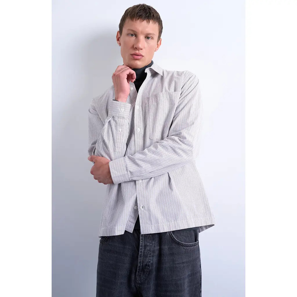 Topman Relaxed Fit Stripe Cotton Button-Up Shirt in Ecru Multi at Nordstrom, Size X-Small | Nordstrom