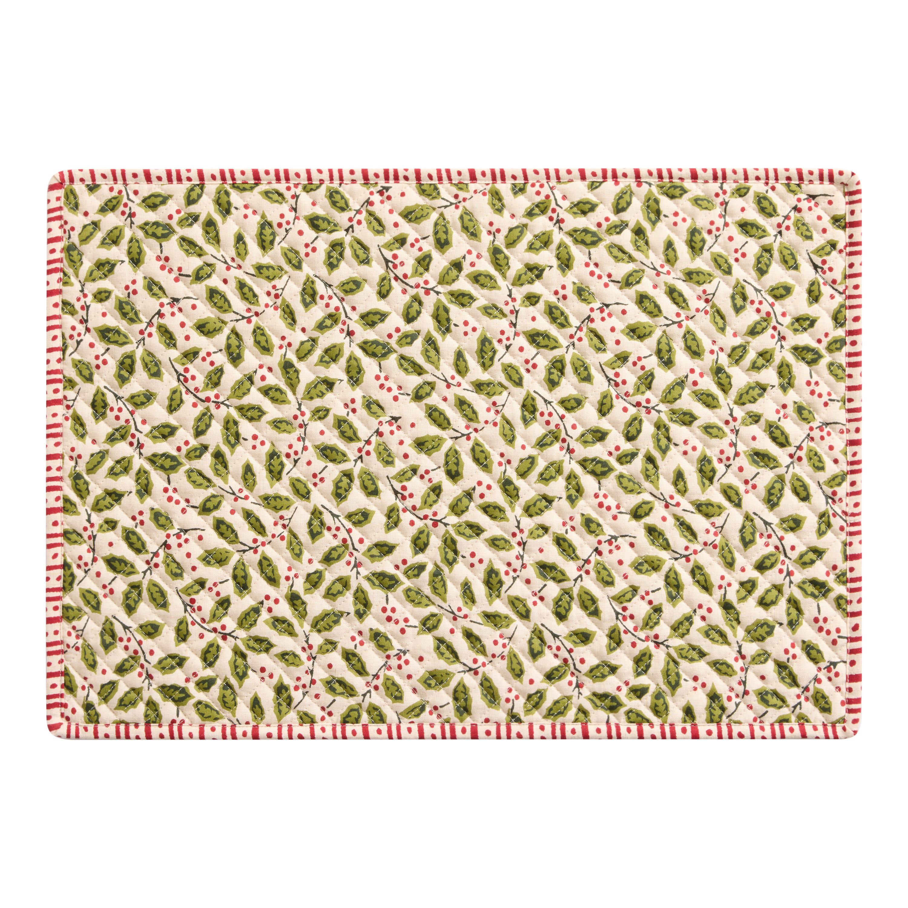 Green and Red Quilted Holly Stripe Reversible Placemat | World Market
