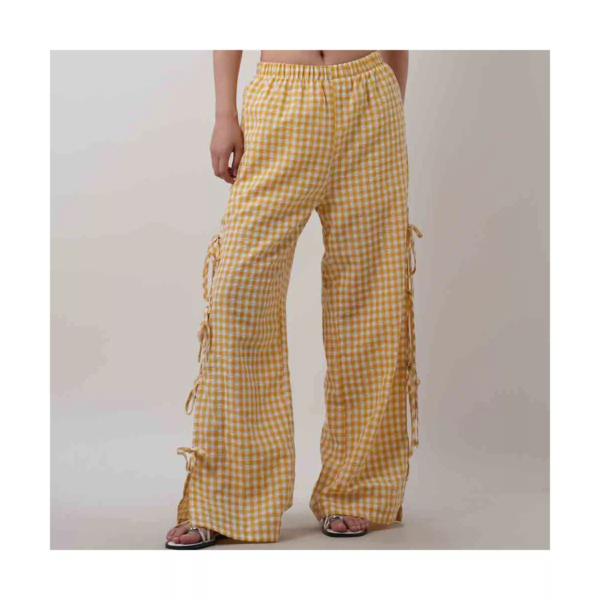 Women Everyday Checked Elastic Waist Side Strape Bowtie Casual Loungewear Pants Cherie Code Light... | Target