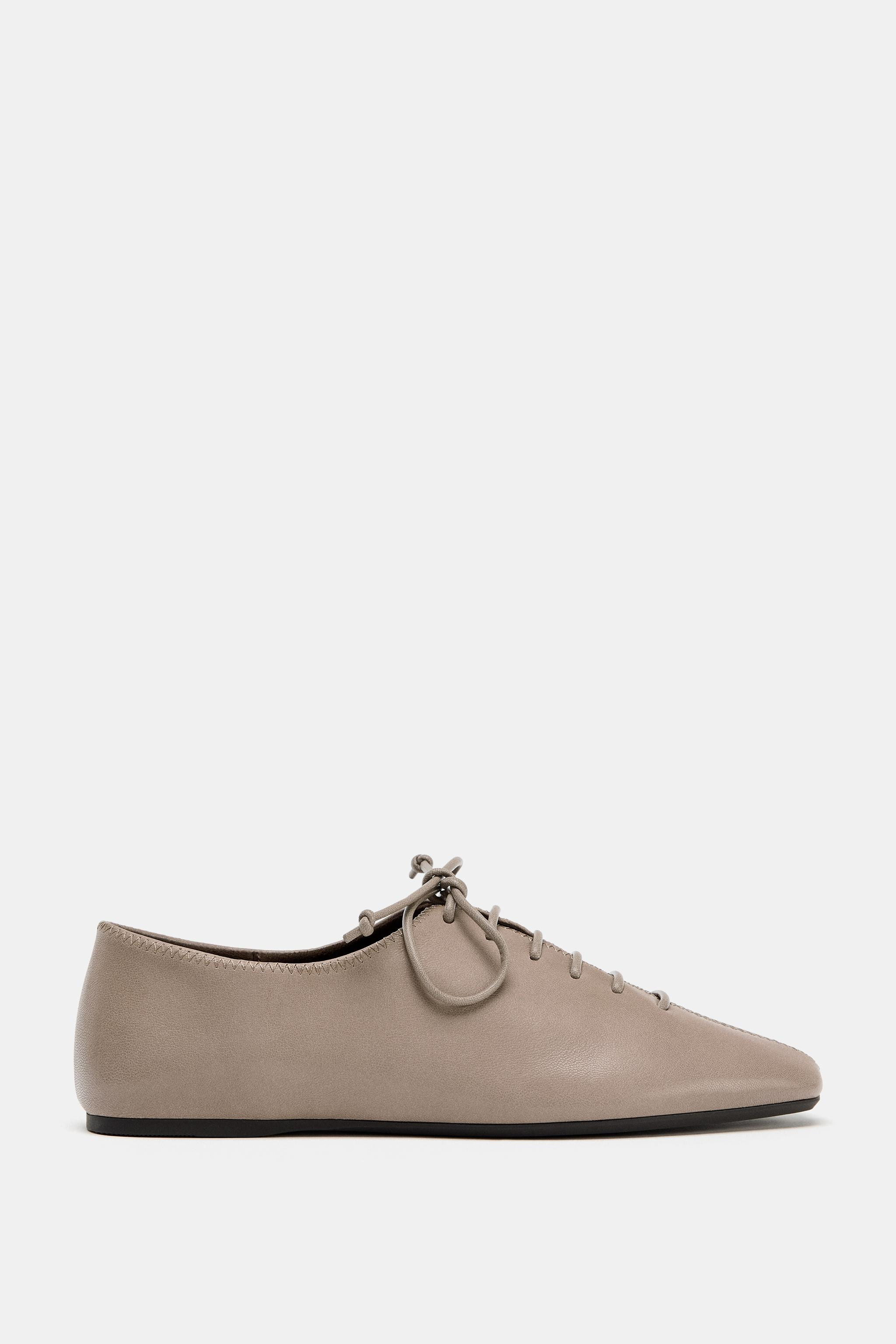 LOW-HEEL LEATHER LACE-UP SHOES | Zara US