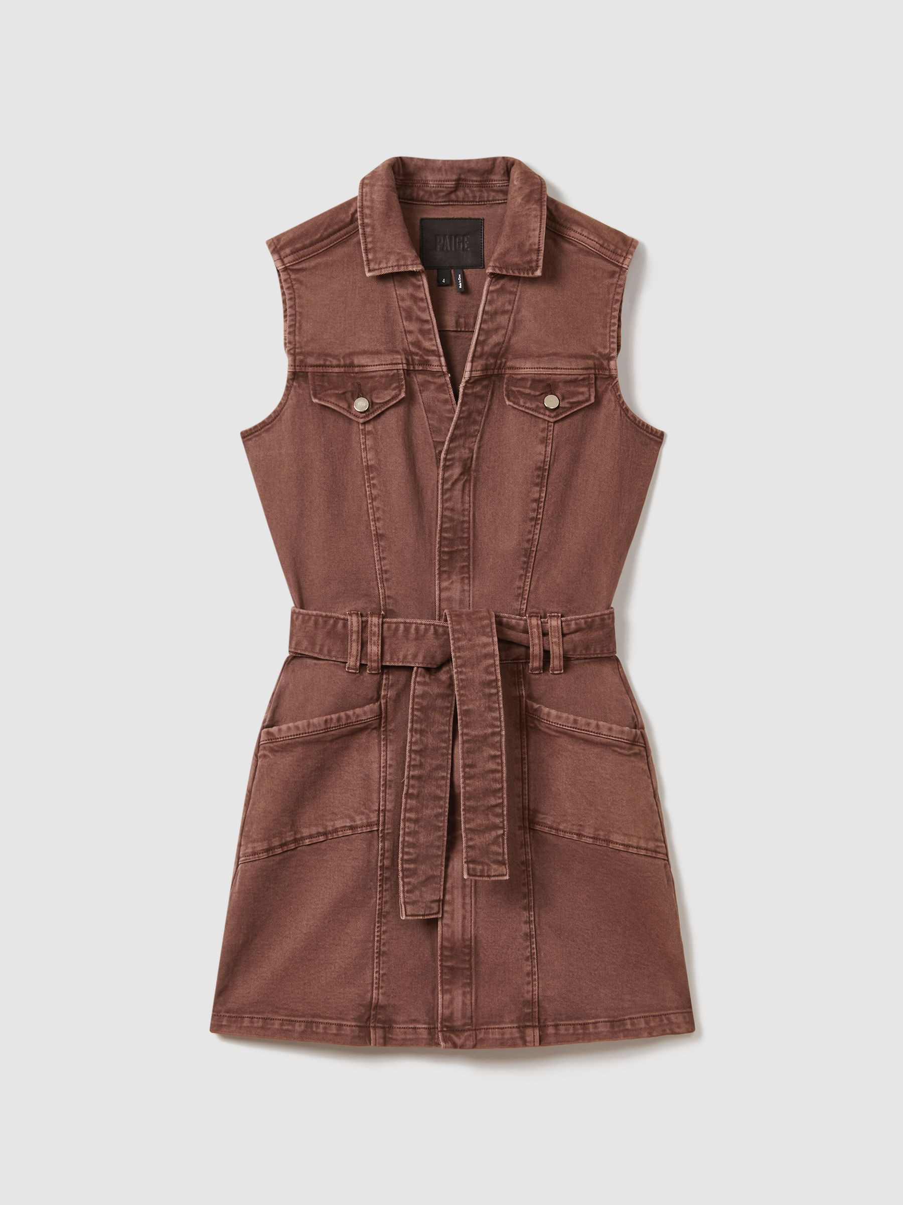 Paige Denim Mini Dress in Vintage Brown | Reiss US