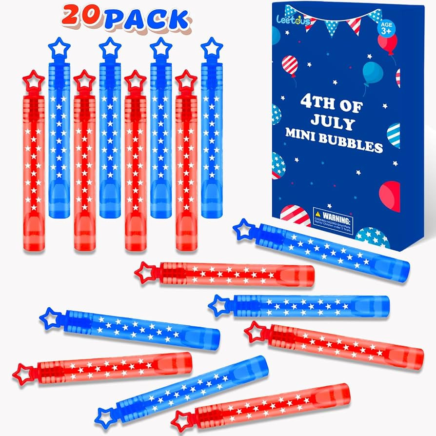 4th of July Bubbles Party Favors for Kids,20 Pack Fourth of July Red White Blue Mini Bubble Wand ... | Amazon (US)