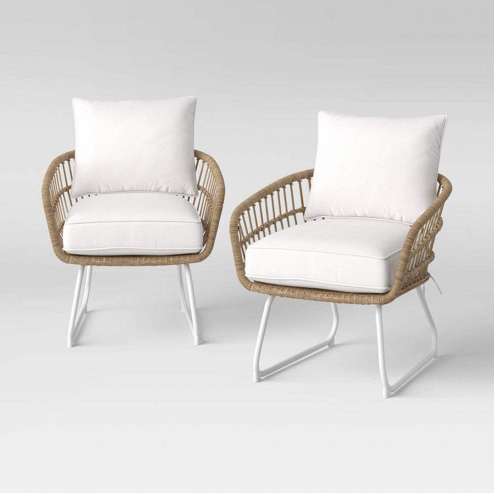 Southport 2pk Patio Club Chairs with Metal Legs - Natural/White - Opalhouse | Target