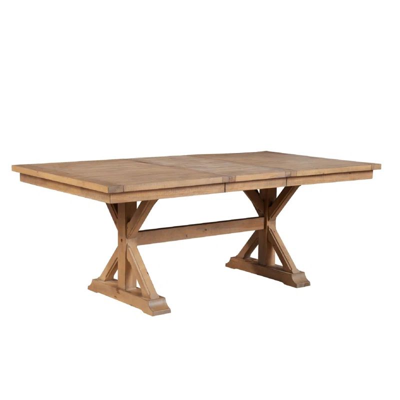 Reyna 78 Inch Dining Table, Extendable Leaf, Trestle Base, Natural Brown | Wayfair North America