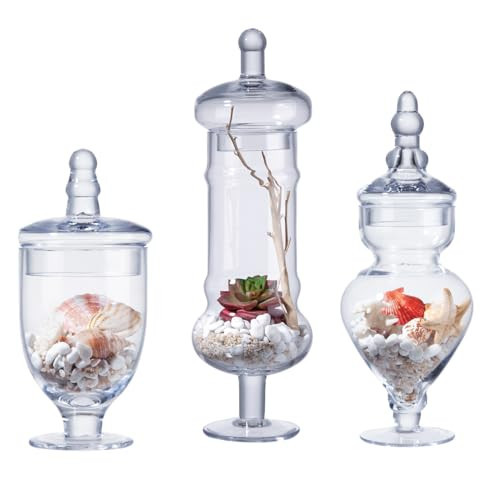 3-Pack Glass Apothecary Jars with Lids – Decorative Candy Storage Containers for Wedding, Buffet, Kitchen (H: 9", 12.5", 14") | Amazon (US)