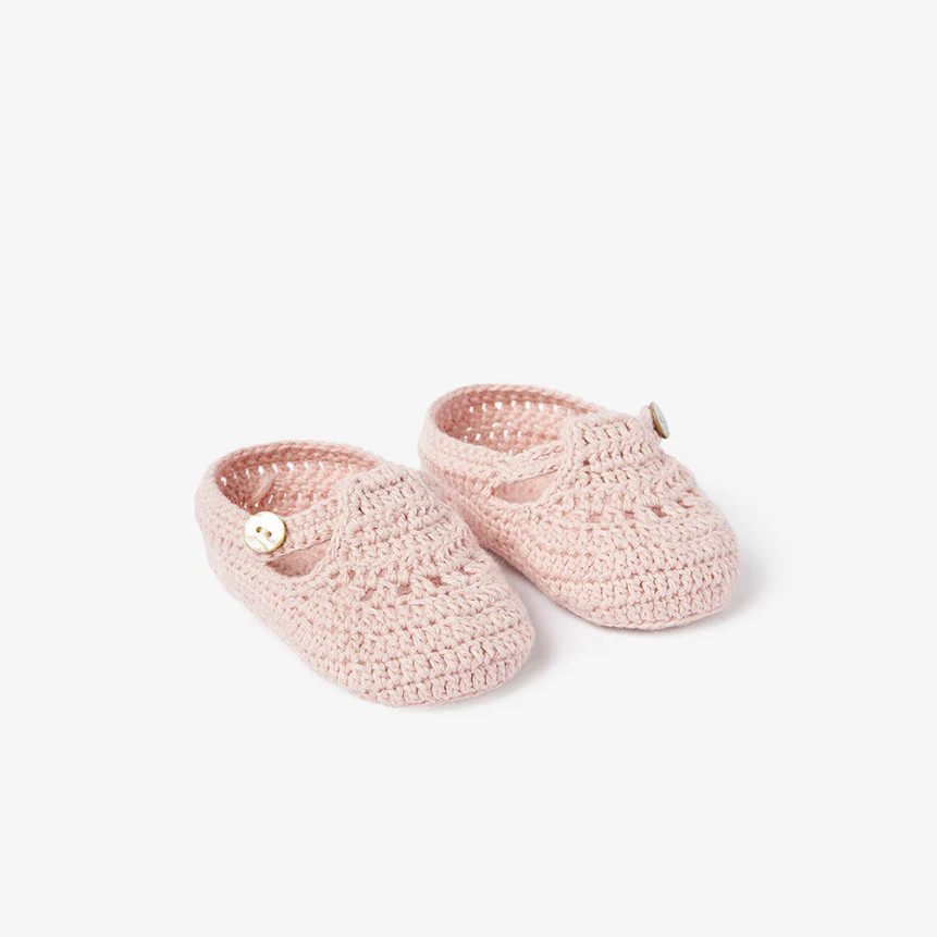 Blush T-Strap Hand Crocheted Baby Booties | Elegant Baby
