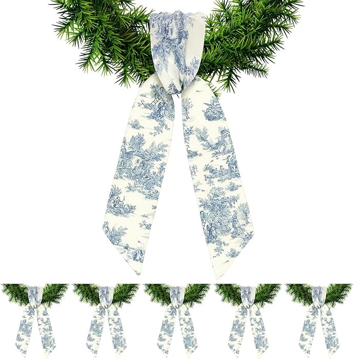 XunYee 6 Pcs Wreath Sash for Front Door Blue and White Wreath Sash for Embroidery Monogram Garlan... | Amazon (US)