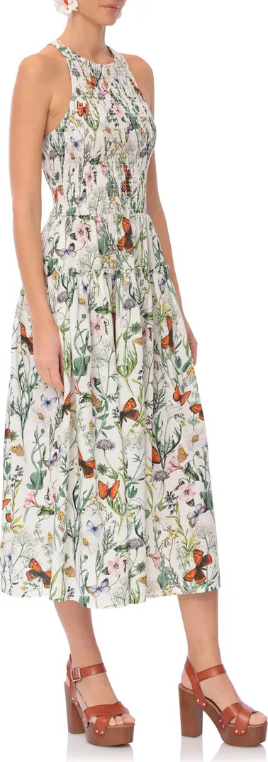 Avec Les Filles Floral Smocked Bodice Linen Blend Midi Dress | Nordstromrack | Nordstrom Rack
