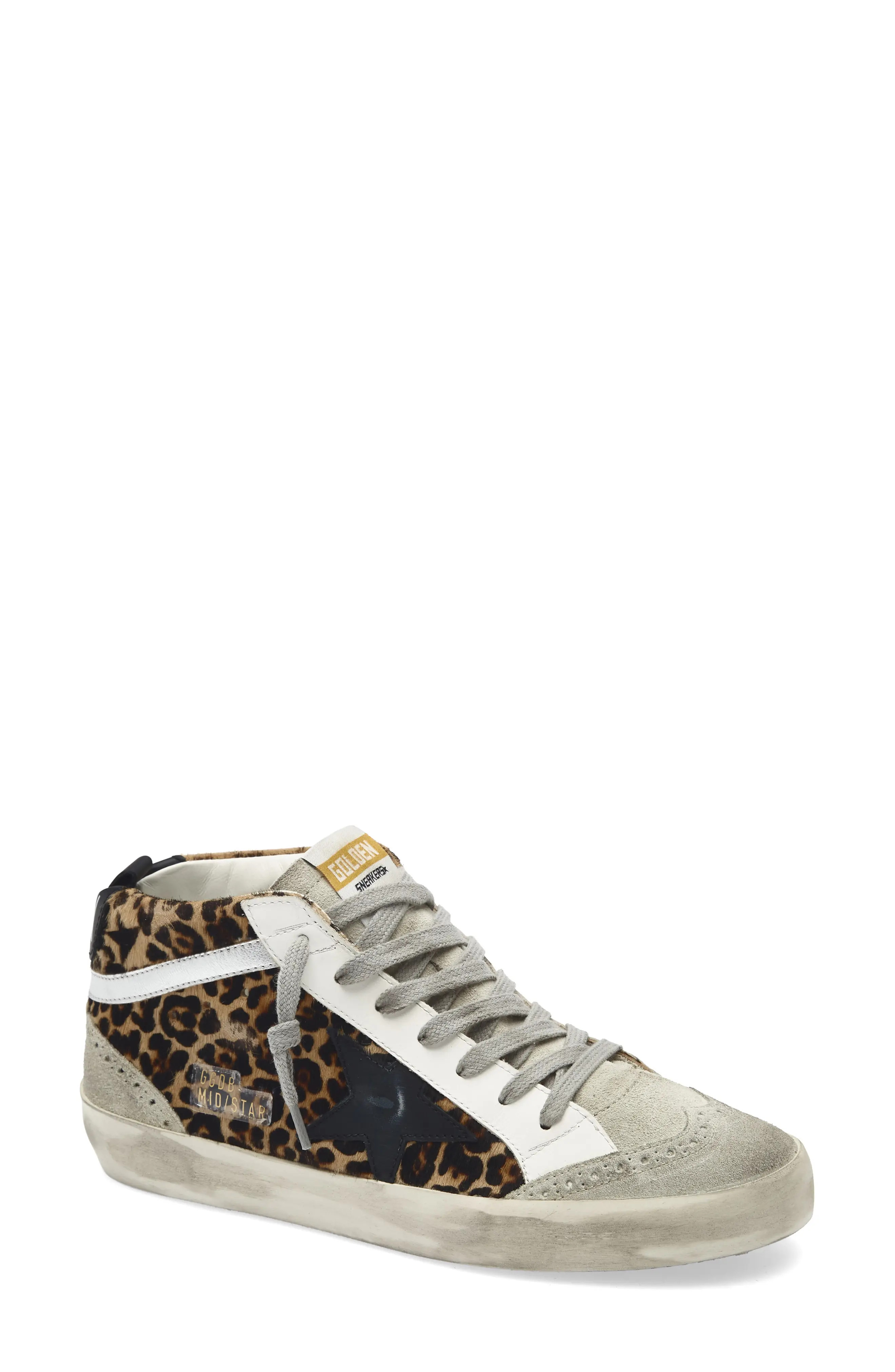 Golden Goose Mid Star Genuine Calf Hair Sneaker in Leopard Print Calf Hair/black at Nordstrom, Size 11Us | Nordstrom