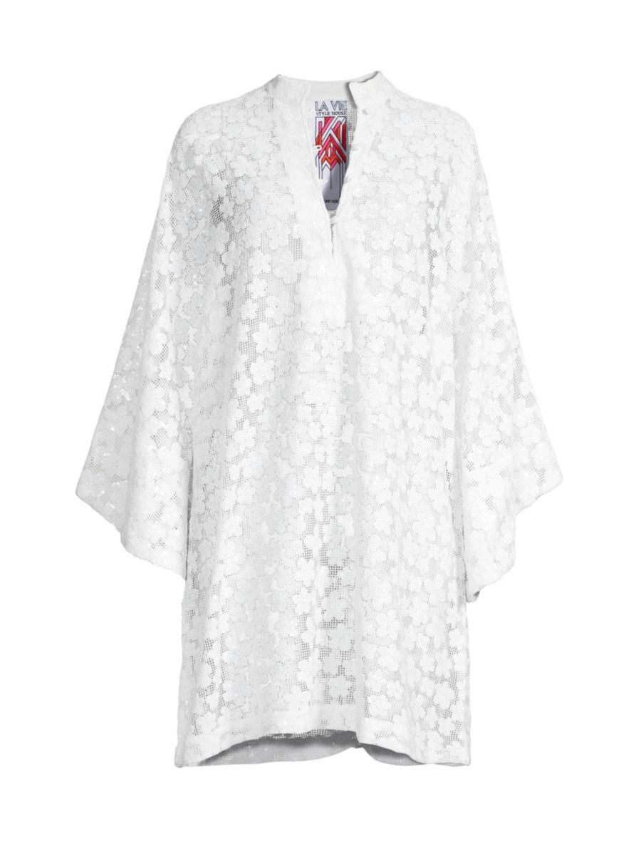 La Vie Style House Floral Mesh Mini Caftan | Saks Fifth Avenue