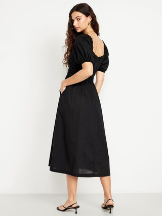 Fit & Flare Puff-Sleeve Midi Dress | Old Navy (US)
