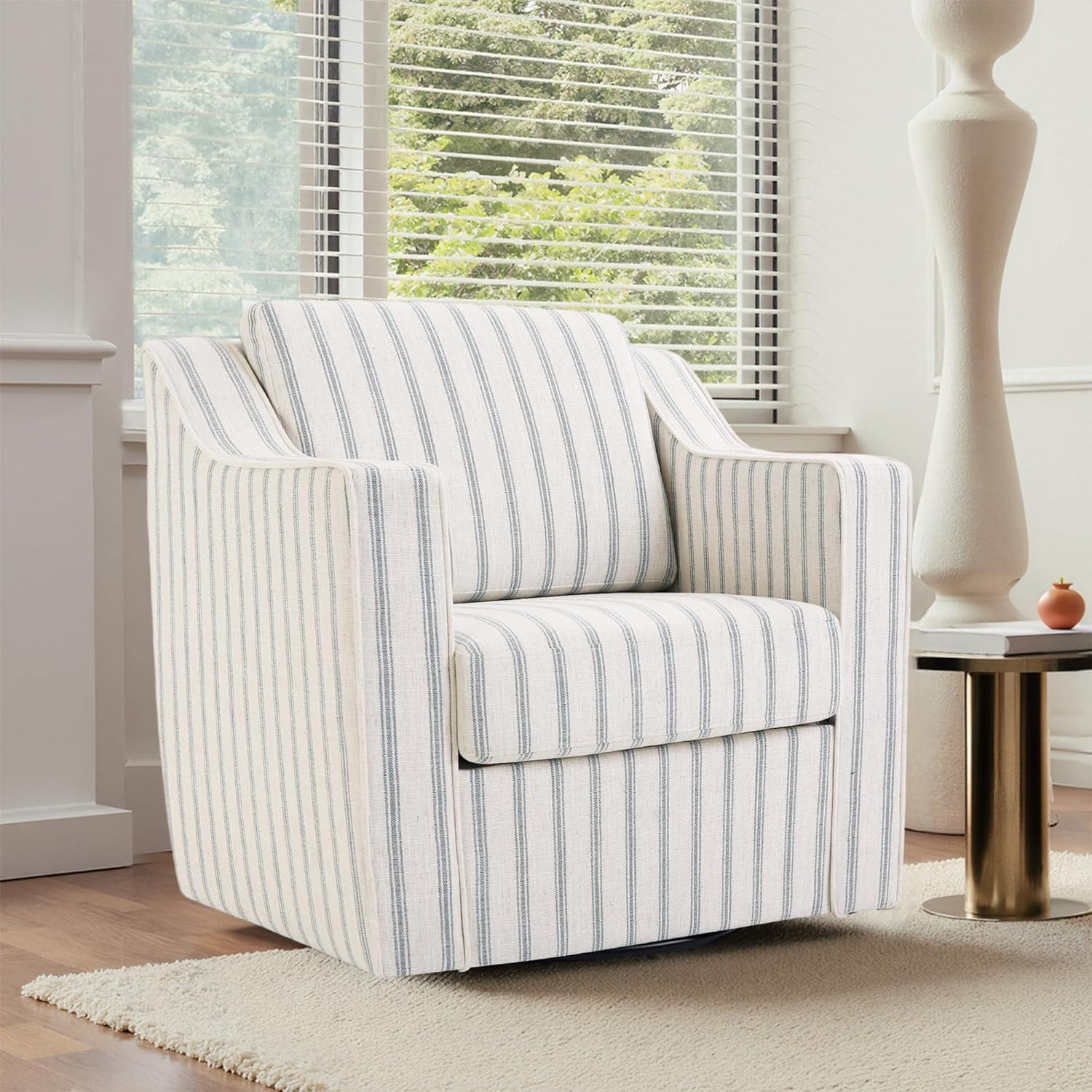 Swivel Accent Chair, Pinstripe Armchair in Fabric, Light Blue | Amazon (US)