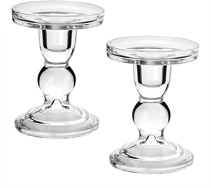 Yeeco Candle Holders for Pillar Candles, Pack of 2 Clear Glass Pillar Candlestick Holders Simple ... | Amazon (US)