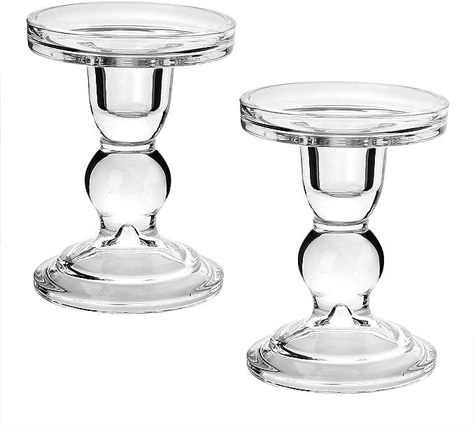 Yeeco Candle Holders for Pillar Candles, Pack of 2 Clear Glass Pillar Candlestick Holders Simple ... | Amazon (US)