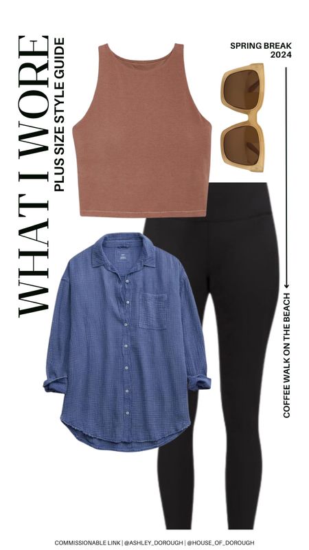 What I Wore: Spring Break 2024! Here's what I wore taking a nice walk on the beach with my morning coffee! Wearing my Lululemon Wunder Tights (18), Aerie button up (XXL), and Old Navy PowerChill top (2X)

#LTKSeasonal #LTKstyletip #LTKplussize