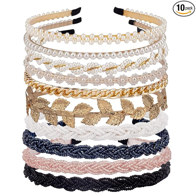 LYroo Pearl Headbands Beaded Headband Metal Head Bands No Slip Hair Accessories for Women Girls,1... | Amazon (US)