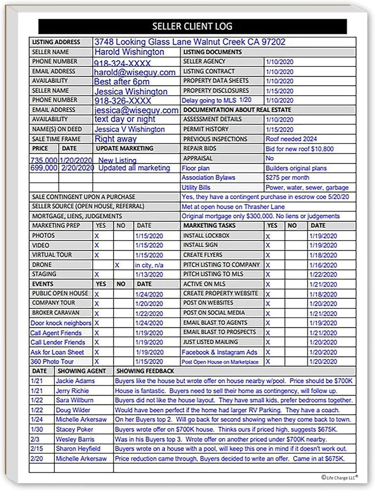 Real Estate Agent Supplies - Home Seller Client Log to include in Listing File Folders. Realtor L... | Amazon (US)