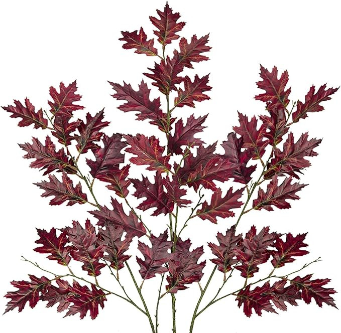 Artificial Fall Oak Leaves Stems 43.3" Fake Autumn Silk Leaf Branches 3Pcs Faux Long Stems for Ho... | Amazon (US)