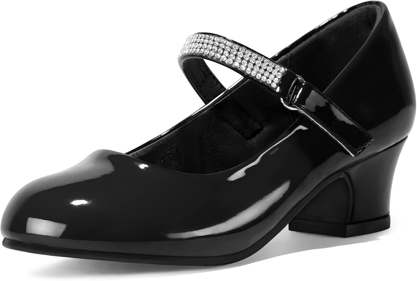 K KomForme Girl Mary Jane Shoes with Low Heel Rhinestones Princess Flats Dress Pump Shoes for Lit... | Amazon (US)