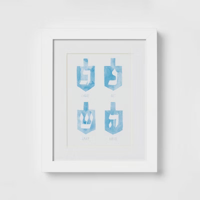 8"x10" Hanukkah Watercolor Dreidels Wall Art White - Threshold™ | Target