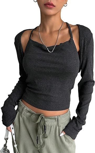 Milumia Women's 2 Piece Top Halter Cami Top and Long Sleeve Bolero Shrug Cardigan Set | Amazon (CA)