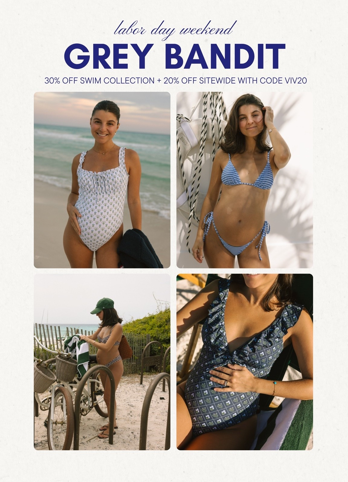 [9/3/26] full collection 30% off for Labor Day weekend! 

swimsuits designed to be your staple go-to 🤍 making you feel comfortable, confident, and timeless 🫶🏼 GB X VIVIANE collection is live!! use code VIV20 for 20% off sitewide @greybandit

#LTKSaleAlert #LTKBump #LTKSwim