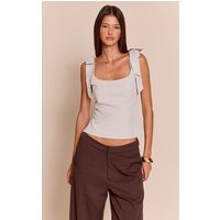 Stone Woven Bow Strap Detail Long Top | PrettyLittleThing US