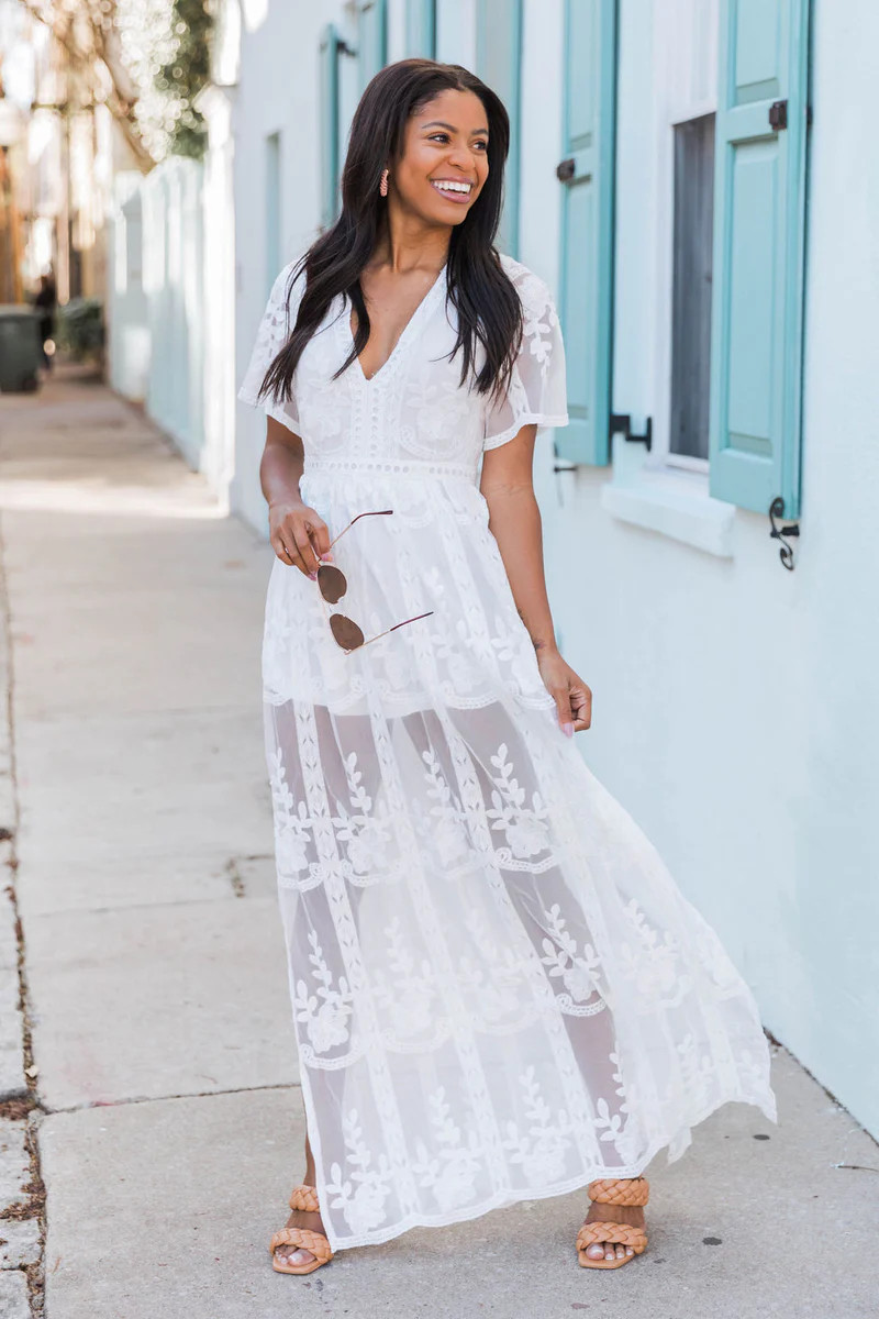 Crossing Paths Lace Maxi Ivory Dress Romper FINAL SALE | Pink Lily