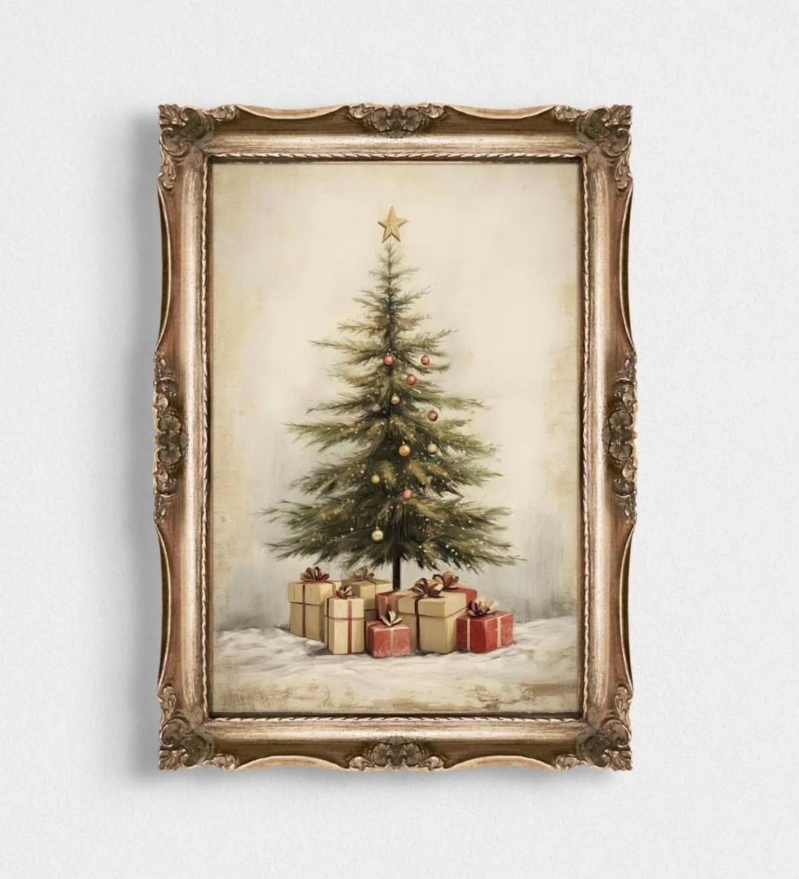 Póster Rústico con Estampado de Árboles de Navidad, Lienzo Vintage para Vacaciones, Pintura Im... | Walmart (US)