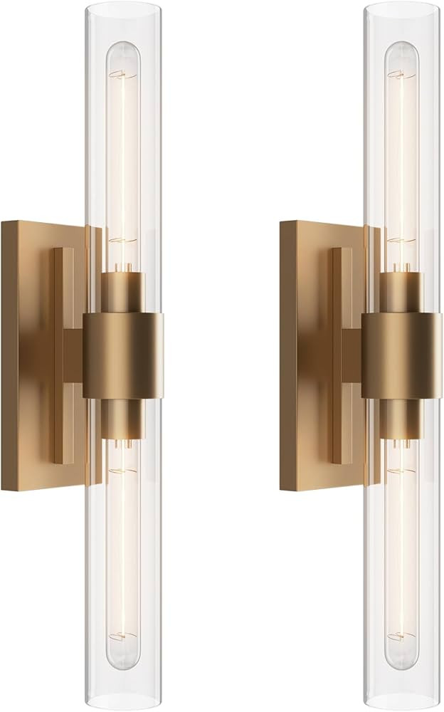 YUYI Brass Wall Sconces Set of Two, Bathroom Light with Clear Glass Shade, Wall Lamp Indoor Vanit... | Amazon (US)