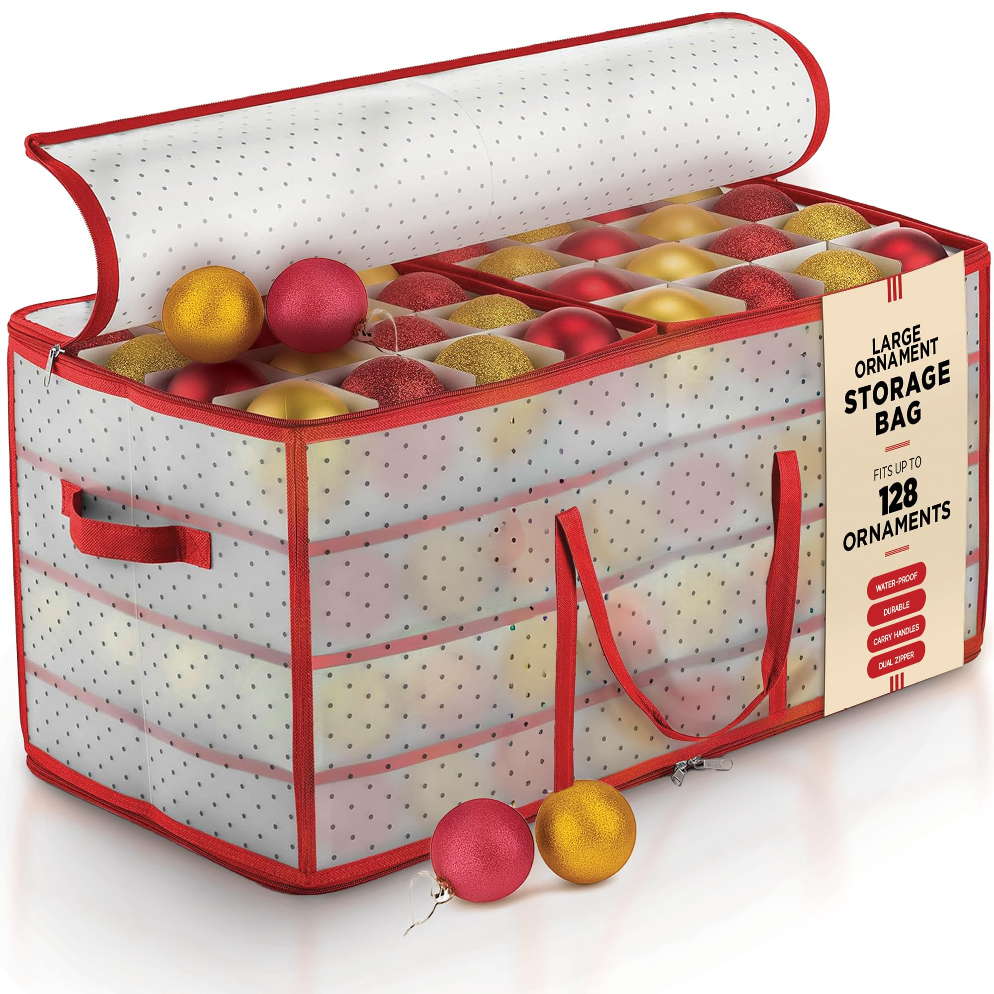 Plastic Large Christmas Ornament Storage Box with Adjustable Dividers, Organizer Holds 128 Large ... | Amazon (US)