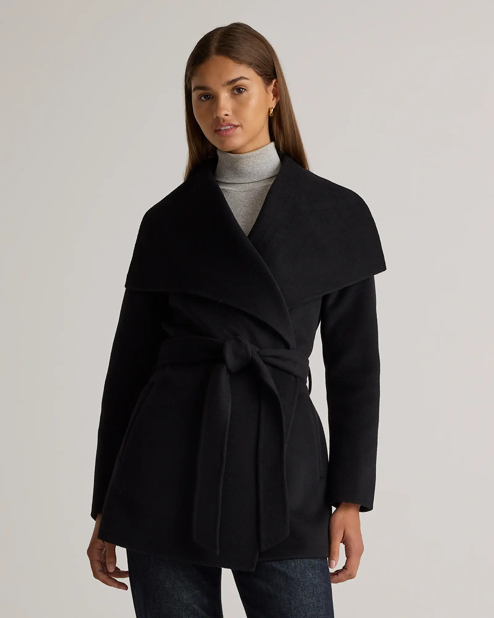 Double-Faced Merino Wool Draped Collar Short Wrap Coat | Quince