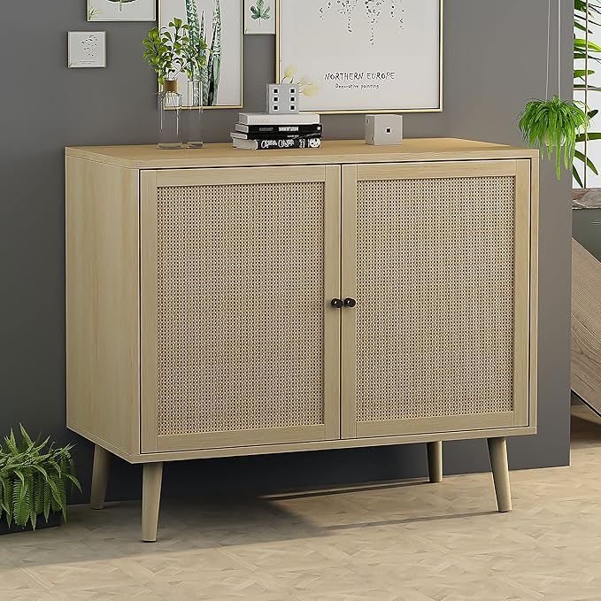 Sideboard Buffet Cabinet, Wide Kitchen Storage Cabinet with Rattan Doors and Adjustable Shelves, ... | Amazon (US)