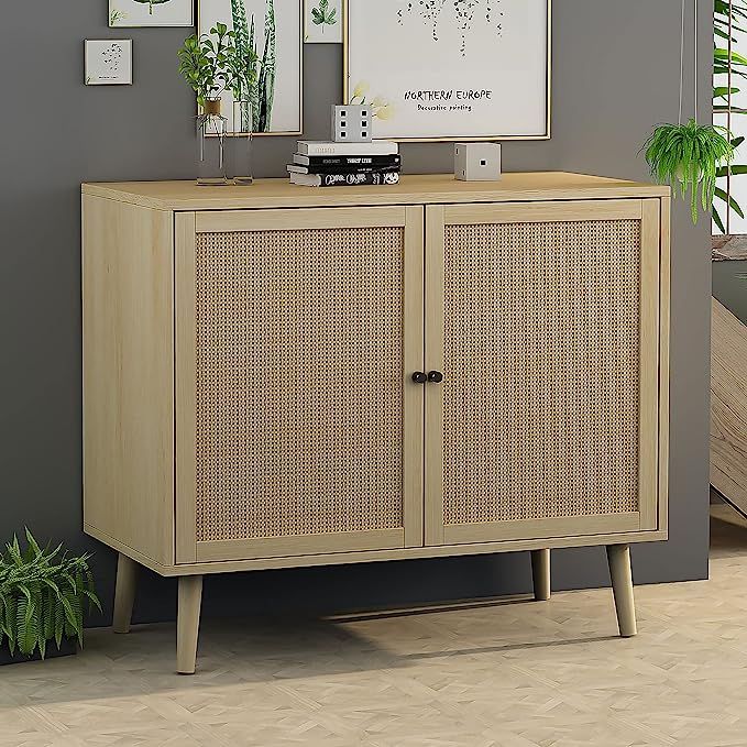 Sideboard Buffet Cabinet, Wide Kitchen Storage Cabinet with Rattan Doors and Adjustable Shelves, ... | Amazon (US)