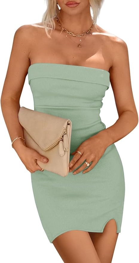 Imily Bela Womens Strapless Bodycon Dresses Ribbed Knit Wedding Guest Dress Mini Skirts Going Out... | Amazon (US)