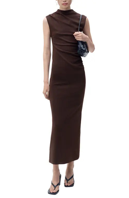 MANGO Curra Ruched Sleeveless Column Dress in Brown at Nordstrom, Size 10 | Nordstrom