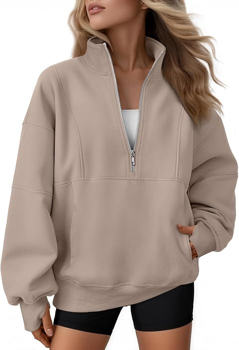 AUTOMET Women's Quarter Zip Oversized Sweatshirt Fleece Mock Neck Pullover | Amazon (US)